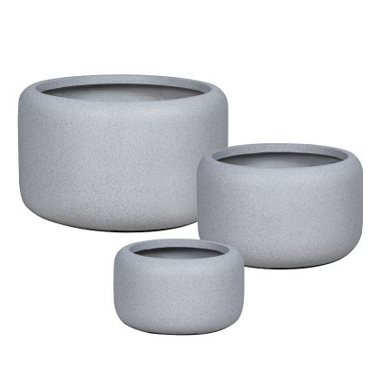 Комплект саксии от фибърклай/3 къси чоколади от сив гранит - S:φ32x20, M:φ44x26, L:φ55x33см 14/pal