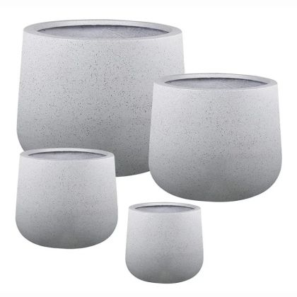 Комплект саксии от фибърклай/4 кръгли, бял гранит - S:φ25x22, M:φ33x28, L:φ43x36, Xl:φ55x44см 20/бр.
