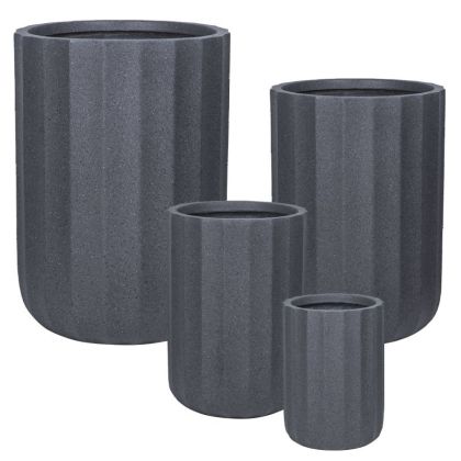 Комплект саксии от фибърклайн/4 високи колони от черен гранит - S:φ28x39.5, M:φ35x50.5, L:φ43.5x62, Xl:φ54x76.5см 12/бр.