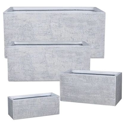 Комплект саксии от фибърклайн/4 високи правоъгълни от бял цимент - S: 50x20x20, M: 60x28x30, L: 80x37x37, Xl: 100x47x47см 10/опаковка