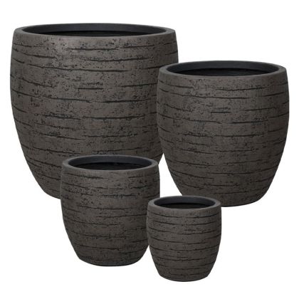 Комплект саксии от фибърклей/4 дълбоки кафяви купи с напукане - S:φ25x25, M:φ33x33, L:φ43x43, Xl:φ54x54см 16/pal