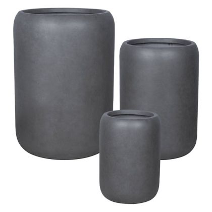 Комплект саксии от фибърклея/3 високи помпи с варела, със сиви въглища - S:φ32x45, M:φ42x59, L:φ54x76см 12/pal