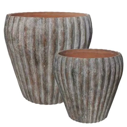 Комплект саксии/2 кръгли сиви/кафяви конусни с нарезания - Д:φ34.5x34.2, Ш:φ28.2x28см 1/кутия