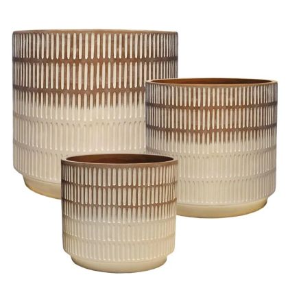 Комплект саксии/3 кръгли бежови омбре карирани саксии - Д:φ30.5x30.5, М:φ26x25.5, Ш:φ20x20см 1/кутия