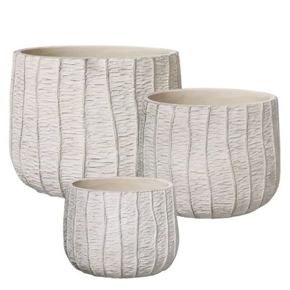 Комплект саксии/3 кръгли саксии с бежов стъбол - Д:φ29.5x27, М:φ25x22.2, Ш:φ19.5x18см 1/кутия