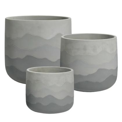 Комплект саксии/3 кръгли сиви омбре с планински дизайн - д: Φ29x25, м: Φ25x21, ш: Φ20x17см 1/кутия