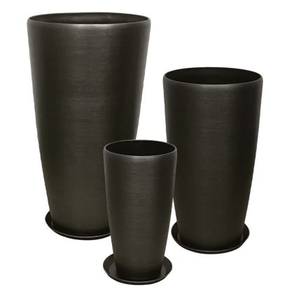 Комплект саксия от камък полисмола/6 чинии, обсидиан сиво - Д:φ40x75.5, М:φ32x58, Ш:φ23x42см