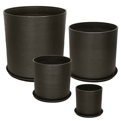 Комплект саксия от камък полисмола/8 чинии, обсидиан сиво - Д:φ43x43.5, М:φ35x35, Ш:φ28x28, Хс:φ21x21.8см
