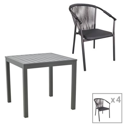 КОМПЛЕКТ ТРАПЕЗНА МАСА И СТОЛОВЕ KLITON-CONVINCE ОТ 5 ЧАСТИ АЛУМИНИЯ В АНТРАЦИТЕН ЦВЯТ 80X80X74СМ