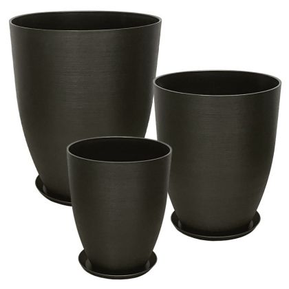 Комплект чинии от камък полисмола/6 обсидиан сиви - Д:φ43x52.5, М:φ35x42.5, Ш:φ28x34.5см