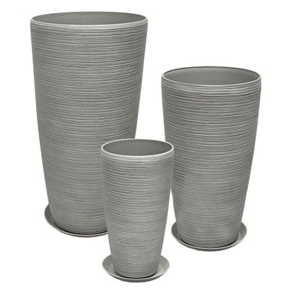 Комплект чинии от камък полисмола/6 сиви, от стара глина - Д:φ40x75.5, М:φ32x58, Ш:φ23x42см