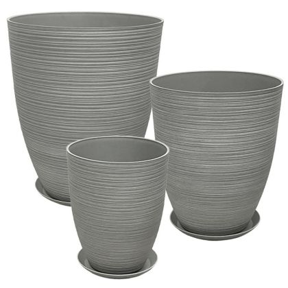 Комплект чинии от камък полисмола/6 сиви, от стара глина - Д:φ43x52.5, М:φ35x42.5, Ш:φ28x34.5см