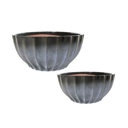 КОМПЛЕКТ/2 ГЛИНЕНИ КУПИ-СЪНДЖЕРИ С ВЪГЛИЩА, ОВАЛНИ С ЛЕНТИ - Р:Φ25.5X12.5, Д:Φ31X15.5СМ 2/KIB