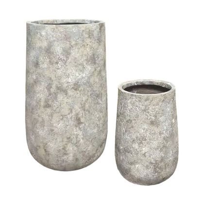 Комплект/2 леки циментови саксии, сиво-бежови, високи, антични - S:φ32x48, M:φ50x75см 1/кутия