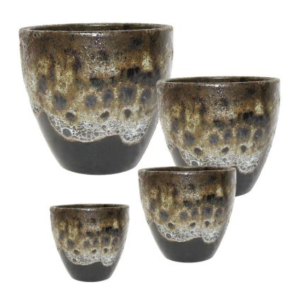 Комплект/4 глинени съдички, кафяви, кръгли, антични - S:φ21.5x20.5, M:φ26.5x24.5, L:φ36x31, Xl:φ44x37см 60/pal