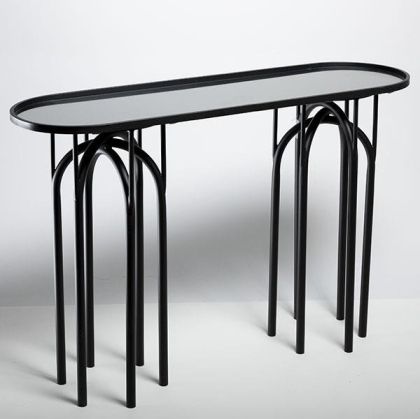 Конзола метал черна с черен стъклен плоч 120x35x81см