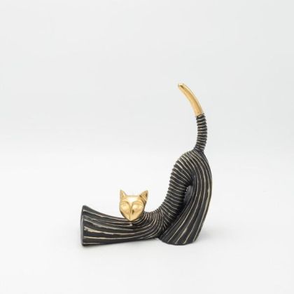 Котка полирезин черно - златна 18.5x8x21.5см
