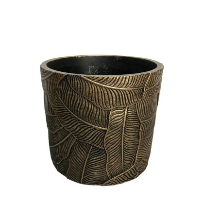 Кръгла саксия, античен златист дизайн, релефна, голяма - Φ19x17см 1/6kib