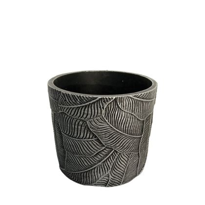 Кръгла сребърна саксия, античен дизайн с листа, релефна, средна - Φ17x14см 1/8kib