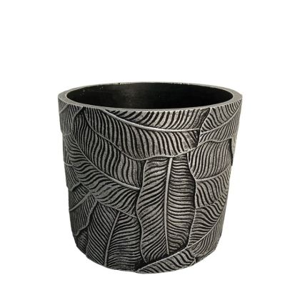 Кръгла сребърна саксия, дизайн с антични листа, голяма - Φ19x17см 1/6kib