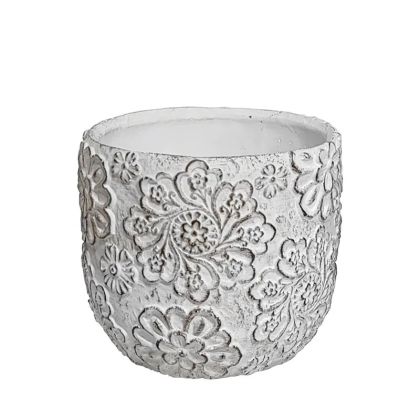 Кръгли релефни цветя с модел на бели цветя - Φ14x13см 12/кутия