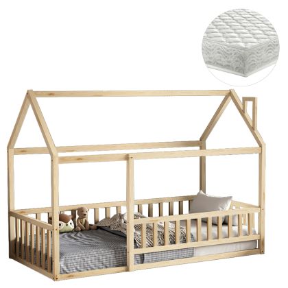 Легло с матрак Houser Hm21315 борова дървесина в естествен цвят - матрак 90x190см