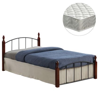 Легло с матрак Makai Hm21330 метал и дърво в орех - матрак 90x190см