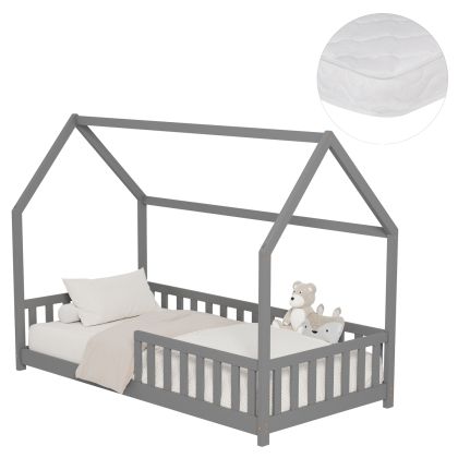 Легло с матрак Phyllis Hm21304.02 борова дървесина в сив цвят - матрак 90x190см