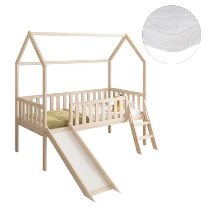 Легло с пързалка Phyllis Hm21310 борова дървесина в естествен цвят - с матрак 90x190см