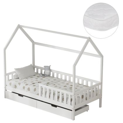 Легло с чекмеджета Phyllis Hm21324.01 борова дървесина в бяло - с матрак 90x190см