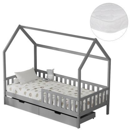 Легло с чекмеджета Phyllis Hm21324.02 борова дървесина в сиво - с матрак 90x190см