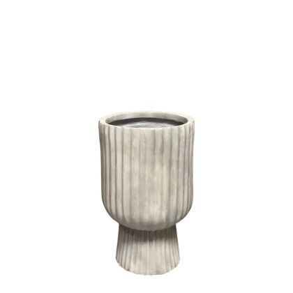 Лека циментова бежова цилиндрична саксия с вертикални линии и малка основа - Φ20x32см