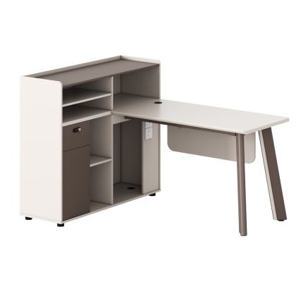 ЛЯВО ЪГЛОВО ОФИС БЮРО NEWLINE HM18275L МЕЛАМИН В КРЕМАВО БЯЛО С АЛУМИНИЕВИ КРАКА 160X120X105H