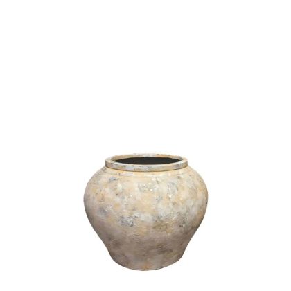 Малка лека циментова саксия, бежова, стара - Φ35x30см