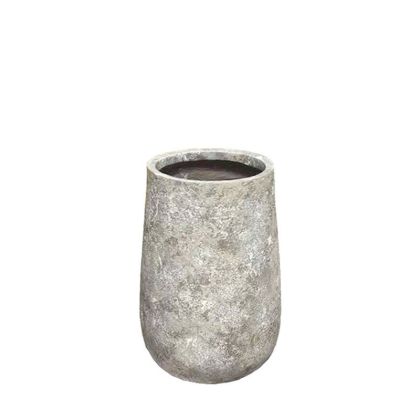 Малка саксия, изработена от лек цимент, сиво-бежова, стара, висока - Φ32x48см