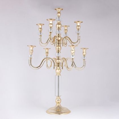 Метален свещник за златист с 9 позиции 37x34x76см