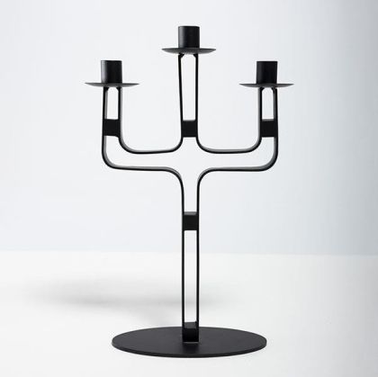 Метален свещник с 3 позиции, черен 25.5x9x39.5см