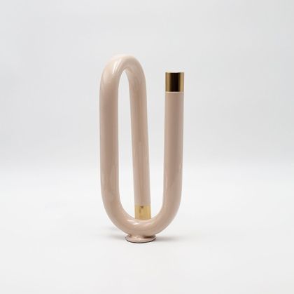 Метален свещник, бежово-златен, 11x9x20см