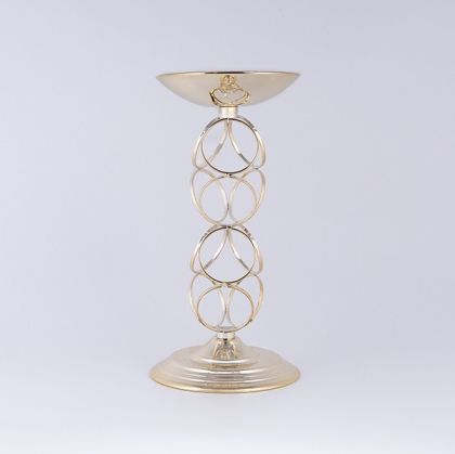 Метален свещник, златен 14x25см