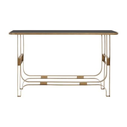 Метална конзола със стъклен плот, златиста, 120x32x75см