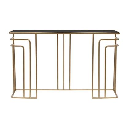 Метална конзола със стъклен плот, златиста, 120x32x75см
