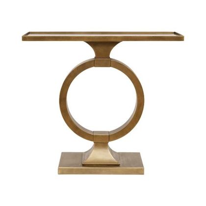 Метална конзола със стъклен плот, златисто-черна, 90x32x80см