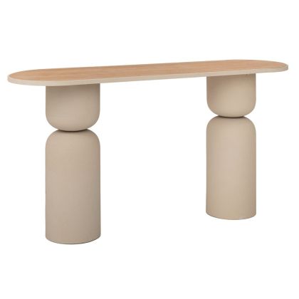 МЕТАЛНА КОНЗОЛНА МАСА В КРЕМАВ ЦВЯТ С ДЪРВЕНА ПОВЪРХНОСТ 150X45X75СМ