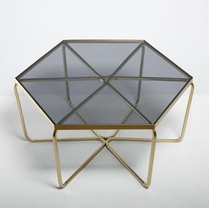 Метална маса златисто - стъклен плот 81x70.5x38см