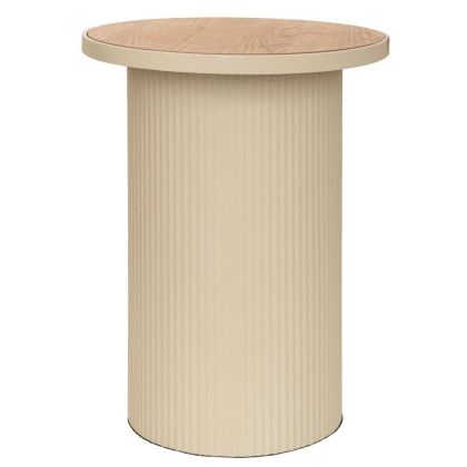 МЕТАЛНА ПОМОЩНА МАСА В КРЕМАВ ЦВЯТ С ДЪРВЕНА ПОВЪРХНОСТ 36X36X45,5 СМ