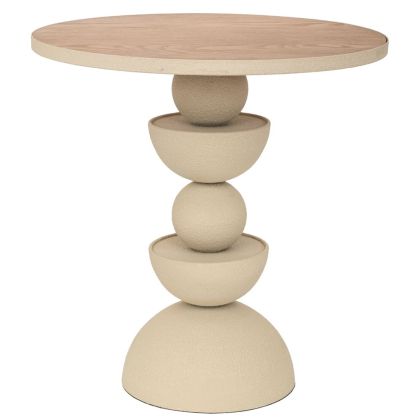 МЕТАЛНА ПОМОЩНА МАСА В КРЕМАВ ЦВЯТ С ДЪРВЕНА ПОВЪРХНОСТ 46X46X49СМ