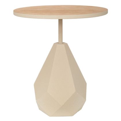 МЕТАЛНА ПОМОЩНА МАСА В КРЕМАВ ЦВЯТ С ДЪРВЕНА ПОВЪРХНОСТ 50X50X56СМ