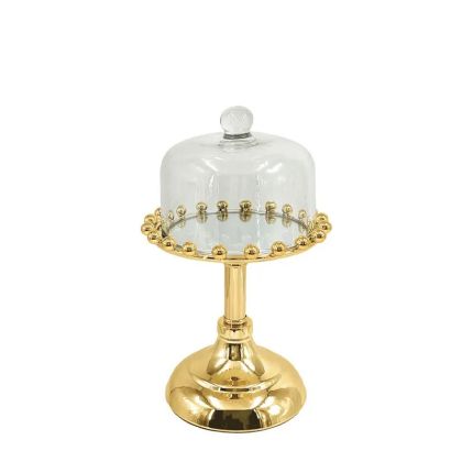 МЕТАЛНА ФОРМА ЗА ТОРТА, ЗЛАТИСТА/БЯЛА, СЪС СТЪКЛЕНИ ТОПКИ, ВИСОКА - Φ15X23СМ, 24/КУТИЯ