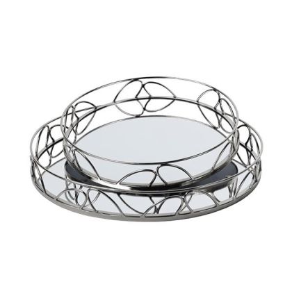 МЕТАЛНИ ПОДНОСИ S/2 - ОГЛЕДАЛО СРЕБЪРНА 35X5X25СМ/ 30.5X5X20.5СМ