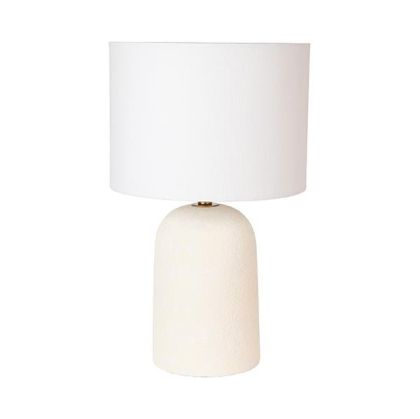 Настолна лампа с бял платнен абажур, керамична, бяла, 28x46см
